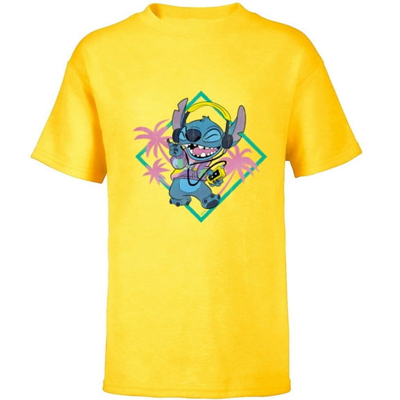 Disney Stitch ‘90s Vibe Retro Distressed - Short Sleeve T-Shirt for Kids - Customized-Yellow