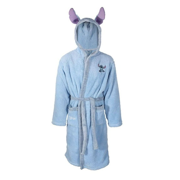 Disney Stitch Adult Fleece Blue Robe - Soft Fleece Loungewear Dressing Gown: L/XL