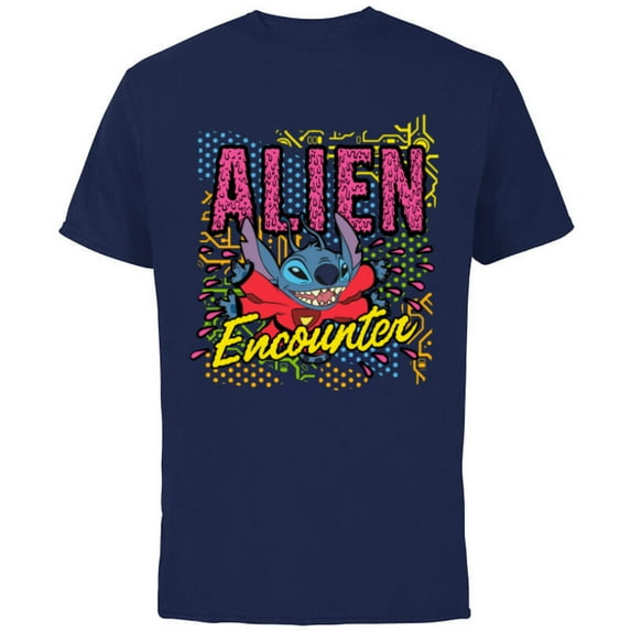 Disney Stitch Alien Encounter - Short Sleeve Cotton T-Shirt for Adults - Customized-Navy