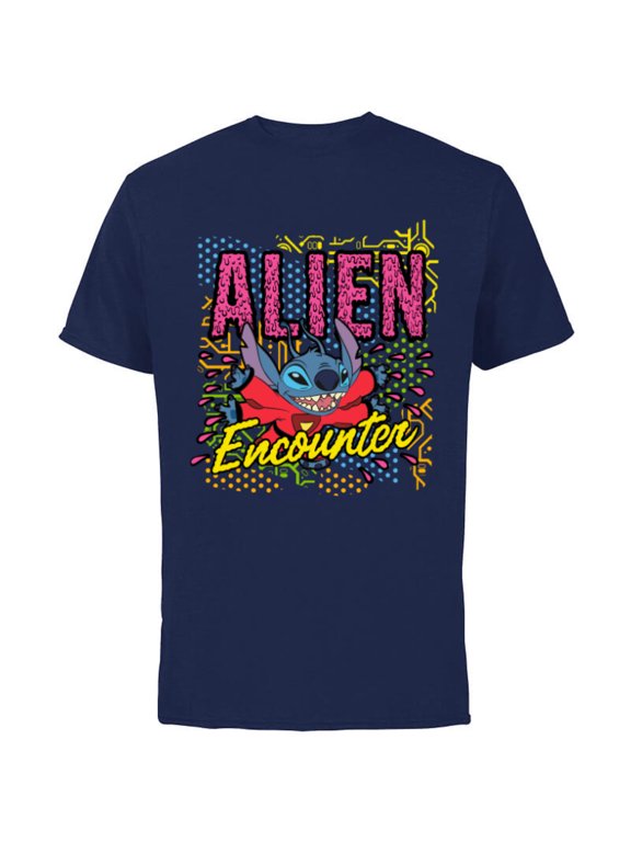Stitch Alien Encounter - Short Sleeve Cotton T-Shirt for Adults - Customized-Navy