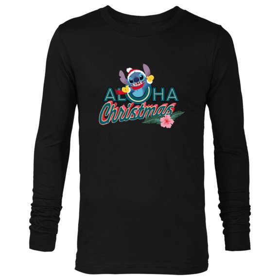 Disney Stitch Aloha Christmas Holiday Standard - Long Sleeve T-Shirt for Men – Customized-Black