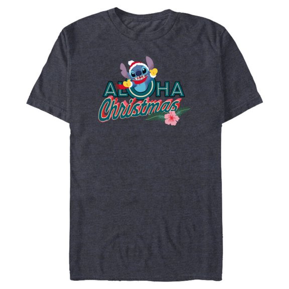 Disney Stitch Aloha Christmas Holiday Standard - Short Sleeve Blended T-Shirt for Adults – Customized-Navy Heather