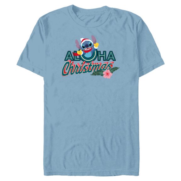 Disney Stitch Aloha Christmas Holiday Standard - Short Sleeve Blended T-Shirt for Adults – Customized-Ocean Blue