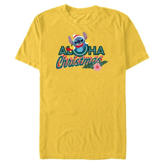 Disney Stitch Aloha Christmas Holiday Standard - Short Sleeve Blended T-Shirt for Adults – Customized-Yellow