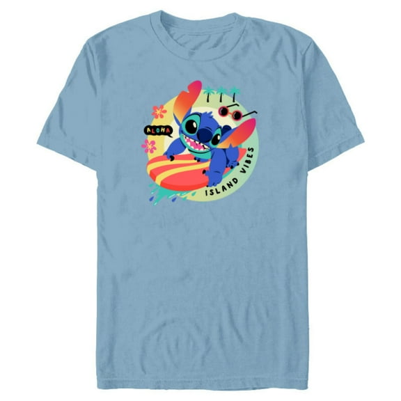 Disney Stitch Aloha Island Vibes - Short Sleeve Blended T-Shirt for Adults - Customized-Ocean Blue