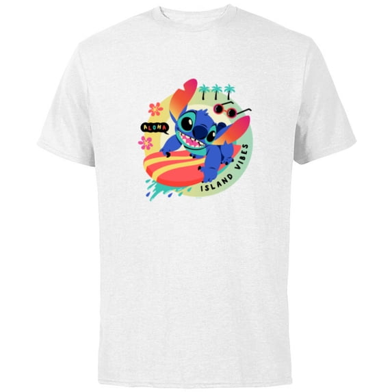 Disney Stitch Aloha Island Vibes - Short Sleeve Cotton T-Shirt for Adults - Customized-White