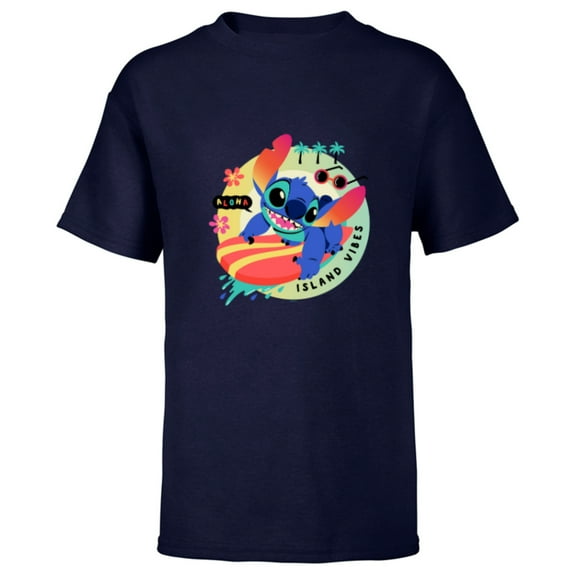 Disney Stitch Aloha Island Vibes - Short Sleeve T-Shirt for Kids - Customized-Navy