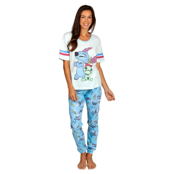 Disney Stitch And Scrump Womens 2 Piece Pajama Set Varsity Tee And Jogger, Stitch, Size: Large