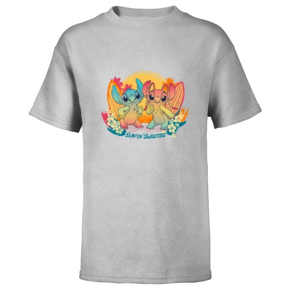 Disney Stitch & Angel Beach Vibes Hawai'i Surfin' Sweeties - Short Sleeve T-Shirt for Kids - Customized-Athletic Heather