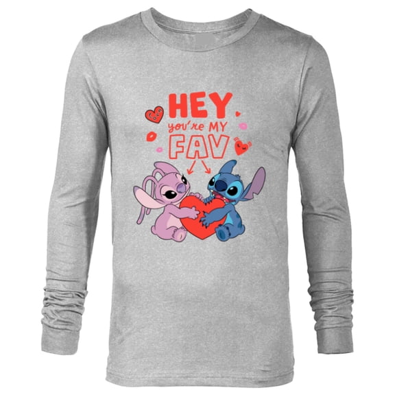 Disney Stitch & Angel Hey You’re My Fav Love Valentine’s Day - Long Sleeve T-Shirt for Men - Customized-Athletic Heather