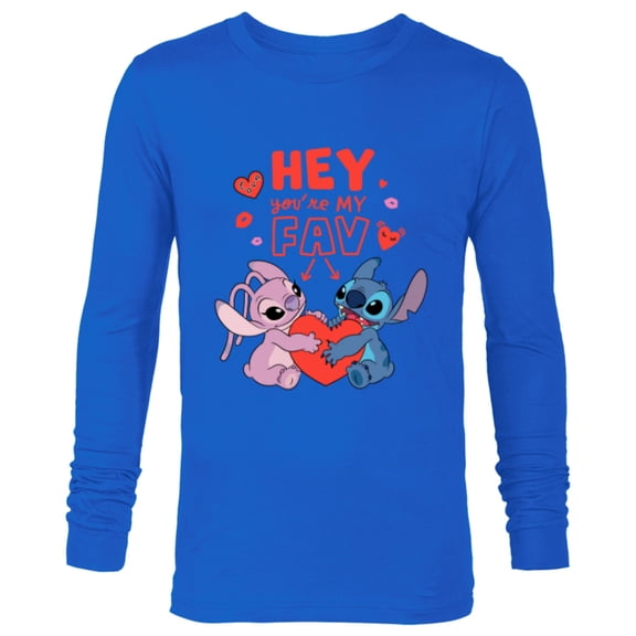 Disney Stitch & Angel Hey You’re My Fav Love Valentine’s Day - Long Sleeve T-Shirt for Men - Customized-Navy