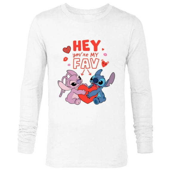 Disney Stitch & Angel Hey You’re My Fav Love Valentine’s Day - Long Sleeve T-Shirt for Men - Customized-White