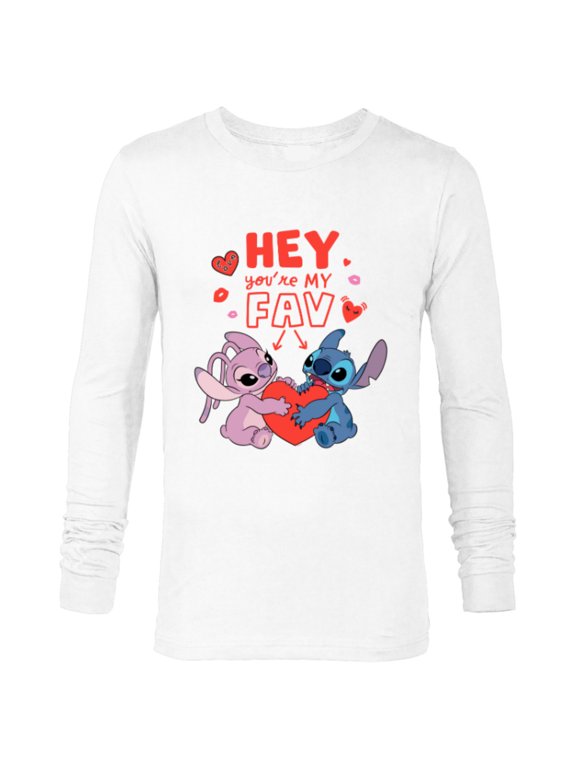 Stitch & Angel Hey You’re My Fav Love Valentine’s Day - Long Sleeve T-Shirt for Men - Customized-White