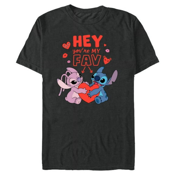 Disney Stitch & Angel Hey You’re My Fav Love Valentine’s Day - Short Sleeve Blended T-Shirt for Adults - Customized-Dark Heather