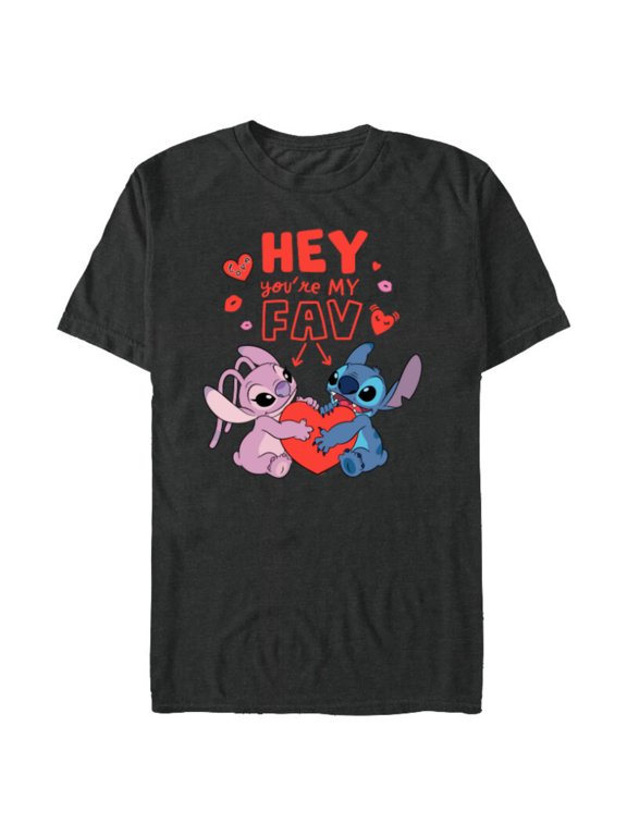 Stitch & Angel Hey You’re My Fav Love Valentine’s Day - Short Sleeve Blended T-Shirt for Adults - Customized-Dark Heather