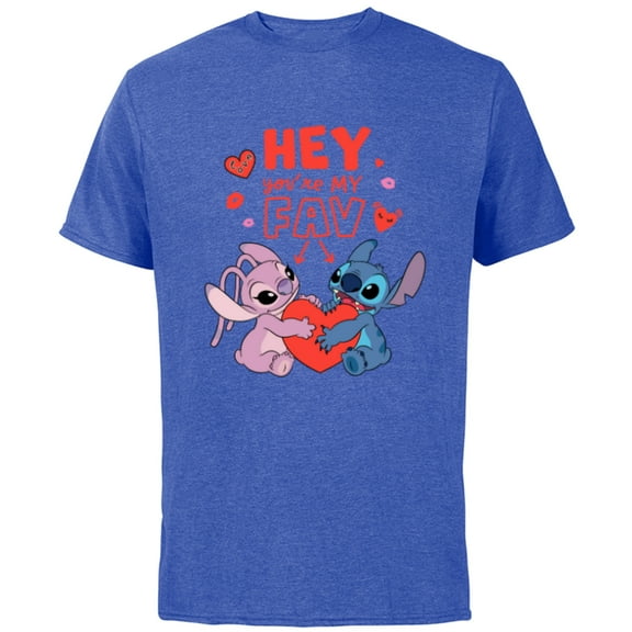 Disney Stitch & Angel Hey You’re My Fav Love Valentine’s Day - Short Sleeve Cotton T-Shirt for Adults - Customized-Royal Heather