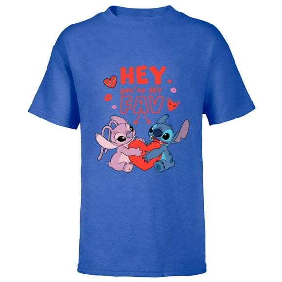 Disney Stitch & Angel Hey You’re My Fav Love Valentine’s Day - Short Sleeve T-Shirt for Kids - Customized-Royal