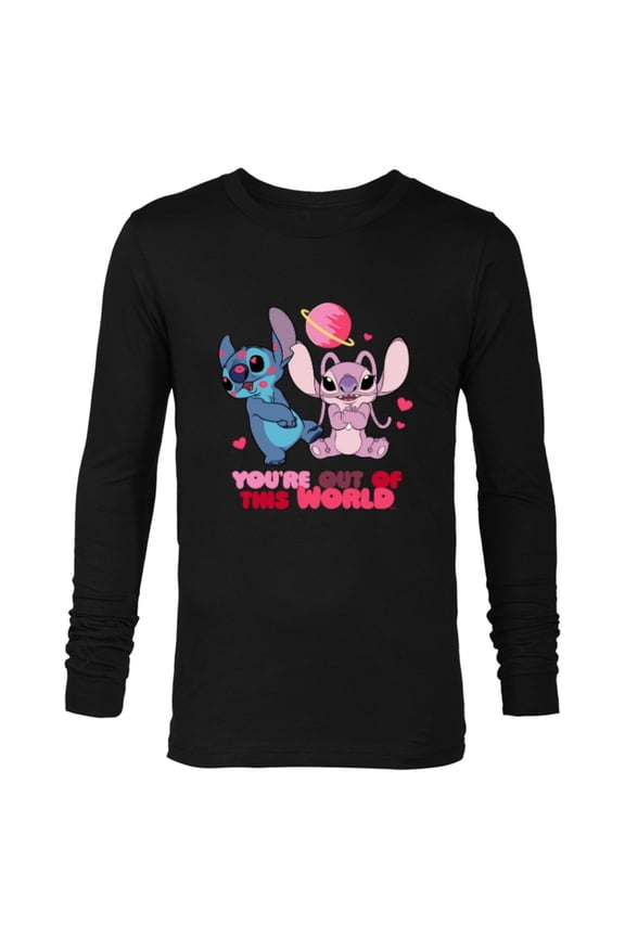 Stitch & Angel You’re Out of This World Valentine’s - Long Sleeve T-Shirt for Men - Customized-Black