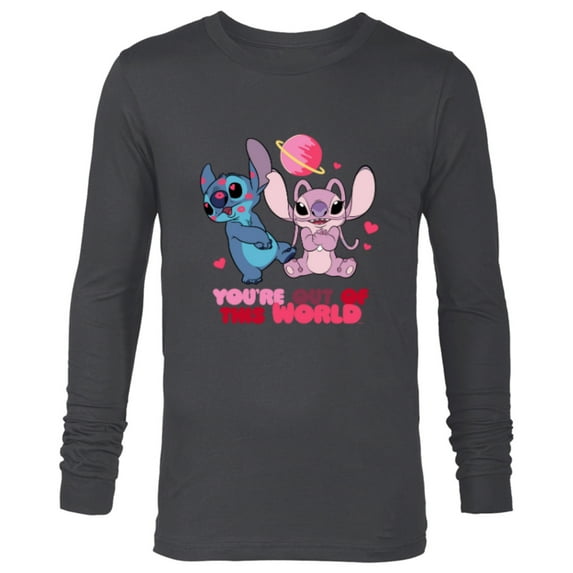 Disney Stitch & Angel You’re Out of This World Valentine’s - Long Sleeve T-Shirt for Men - Customized-Charcoal Heather
