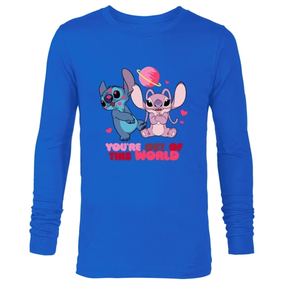 Disney Stitch & Angel You’re Out of This World Valentine’s - Long Sleeve T-Shirt for Men - Customized-Navy