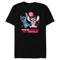 thumbnail image 1 of Disney Stitch & Angel You’re Out of This World Valentine’s - Short Sleeve Blended T-Shirt for Adults - Customized-Black, 1 of 5