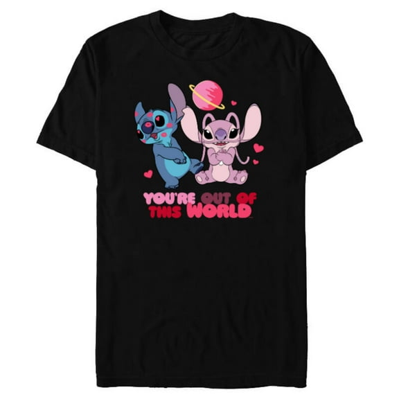 Disney Stitch & Angel You’re Out of This World Valentine’s - Short Sleeve Blended T-Shirt for Adults - Customized-Black
