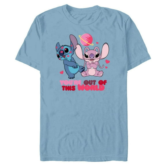 Disney Stitch & Angel You’re Out of This World Valentine’s - Short Sleeve Blended T-Shirt for Adults - Customized-Ocean Blue