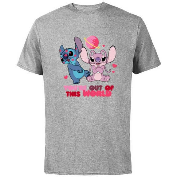 Disney Stitch & Angel You’re Out of This World Valentine’s - Short Sleeve Cotton T-Shirt for Adults - Customized-Athletic Heather