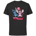 thumbnail image 1 of Disney Stitch & Angel You’re Out of This World Valentine’s - Short Sleeve Cotton T-Shirt for Adults - Customized-Black, 1 of 5