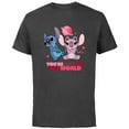 thumbnail image 1 of Disney Stitch & Angel You’re Out of This World Valentine’s - Short Sleeve Cotton T-Shirt for Adults - Customized-Charcoal, 1 of 5