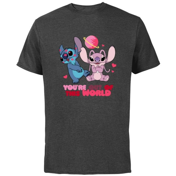 Disney Stitch & Angel You’re Out of This World Valentine’s - Short Sleeve Cotton T-Shirt for Adults - Customized-Charcoal