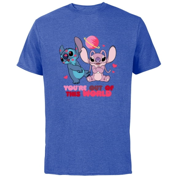 Disney Stitch & Angel You’re Out of This World Valentine’s - Short Sleeve Cotton T-Shirt for Adults - Customized-Royal Heather