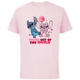 thumbnail image 1 of Disney Stitch & Angel You’re Out of This World Valentine’s - Short Sleeve Cotton T-Shirt for Adults - Customized-Soft Pink, 1 of 5