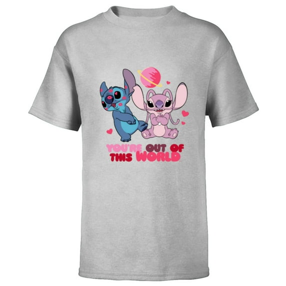 Disney Stitch & Angel You’re Out of This World Valentine’s - Short Sleeve T-Shirt for Kids - Customized-Athletic Heather