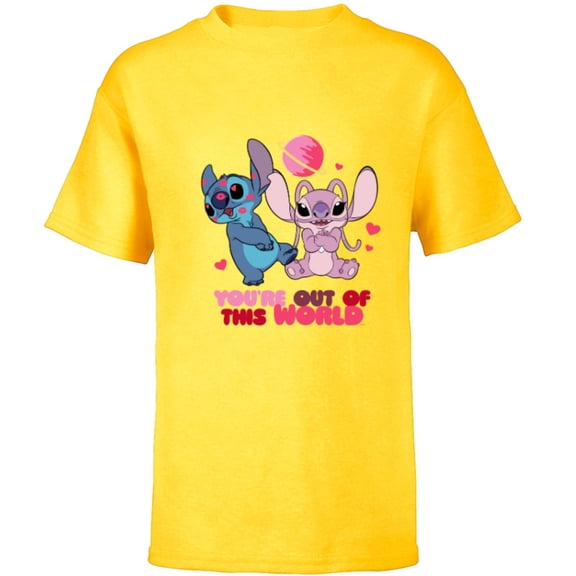 Disney Stitch & Angel You’re Out of This World Valentine’s - Short Sleeve T-Shirt for Kids - Customized-Yellow