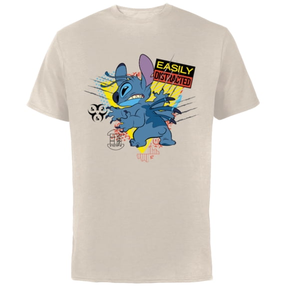 Disney Stitch Angry and Easily Distracted - Short Sleeve Cotton T-Shirt for Adults - Customized-Natural