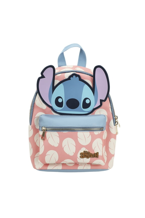 Disney Stitch Applique Character Head Pink Dress Pattern 10.6" Mini Backpack