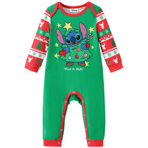Disney Stitch Baby Boys Girls Christmas Outfit Tree Lights Gifts Green One Piece Rompers Jumpsuits