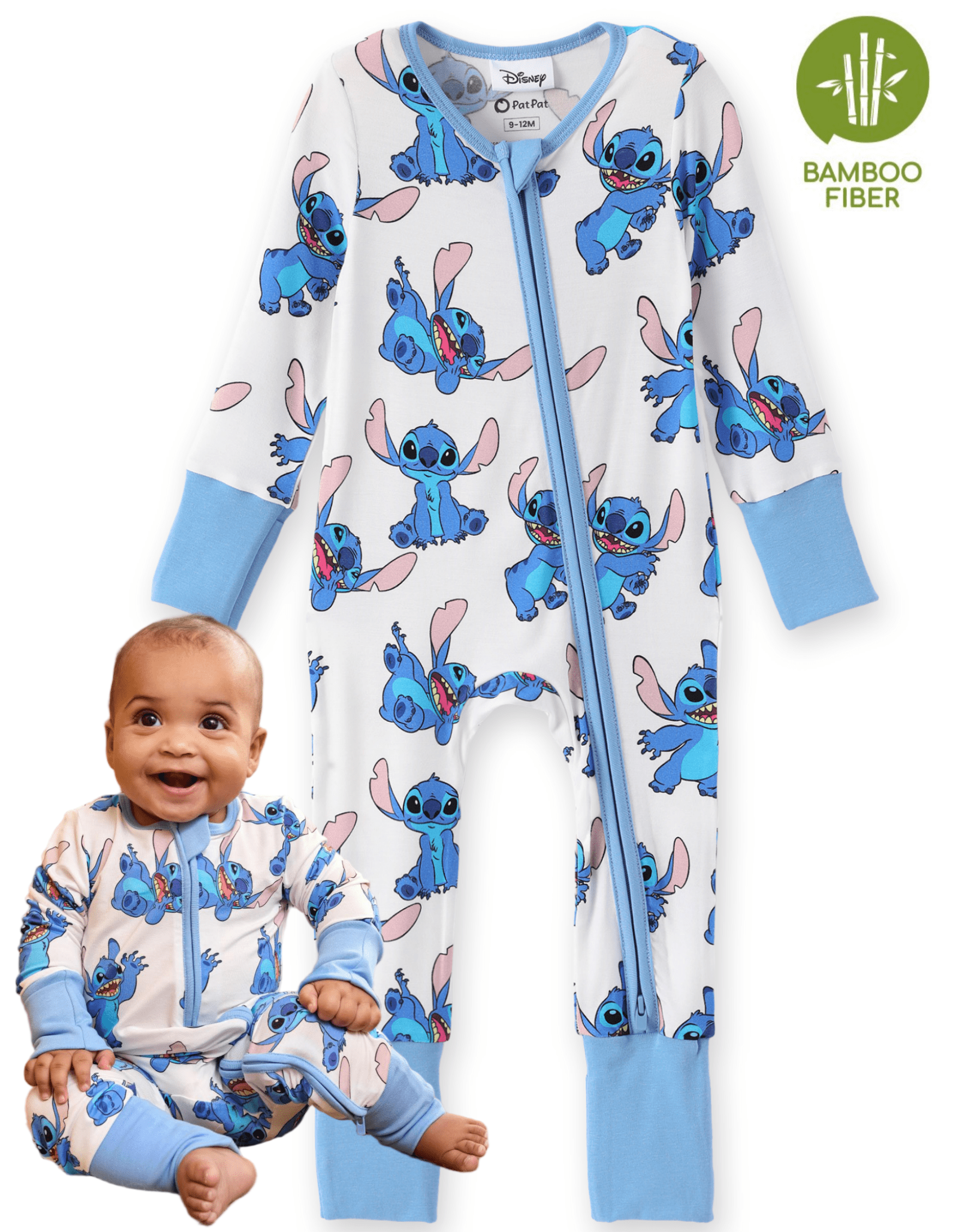 Disney Stitch Baby Boys Girls Jumpsuits Bamboo Viscose Zip Footed ...