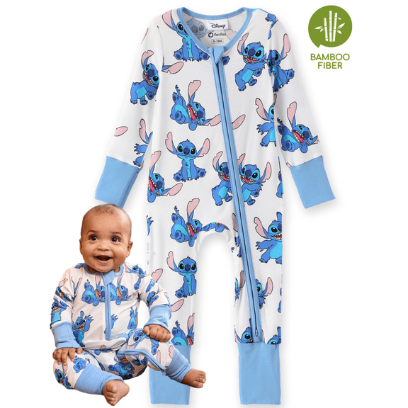 Disney Stitch Baby Boys Girls Jumpsuits Bamboo Viscose Zip Footed Rompers with Hand and Foot Covers One Piece Newborn3-6 Months