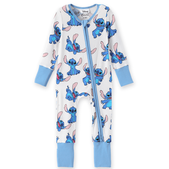 Disney Stitch Baby Boys Girls Jumpsuits Bamboo Viscose Zip Footed Rompers with Hand and Foot Covers One Piece Newborn3-6 Months