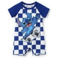 thumbnail image 1 of Disney Stitch Baby Boy Girl Romper Short Sleeve Skateboard Plaid One-piece Outfit Newborn Infant, 1 of 8
