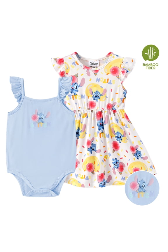 Stitch Baby Girls Clothes Bamboo Viscose Floral Dress and Graphic Bodysuit 2 Pack Cute Outfit Shower Gift Infant 9-12 Months