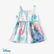 Disney Stitch Baby Girls Dresses with Flower Graphic Infant Sleeveless Ruffle Outfit Newborn Cloth Blue Sizes 3-24M