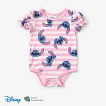 Disney Stitch Baby Girls Romper,Graphic Bodysuits with Bubble Sleeves Sleeper Outfits, Sizes 0/3-24M Pink