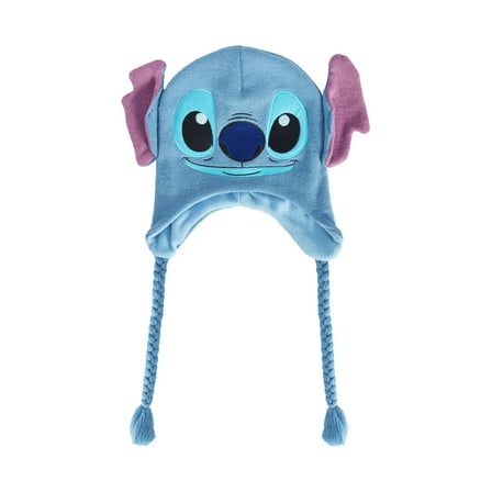 Disney Stitch Beanie, Peruvian Winter Knit Beanie with 3D Ears and Tassels, Blue