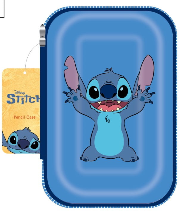 Disney Stitch Blue Zipper Pencil Hard Case, 8.75" x 5.25", Elementary School