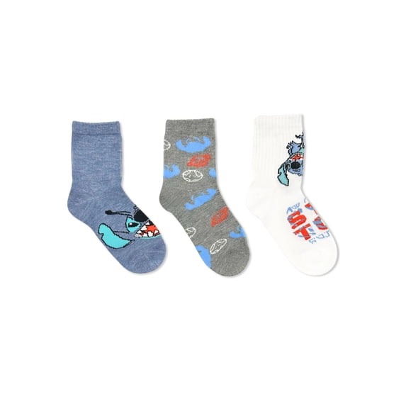 Disney Stitch Boys Mid-Crew Socks, 3-Pack, Sizes S-L
