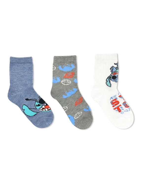 Disney Stitch Boys Mid-Crew Socks, 3-Pack, Sizes S-L