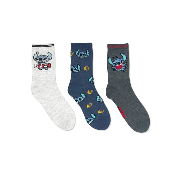 Disney Stitch Boys Mid-Crew Socks, 3-Pack, Sizes S/M-M/L